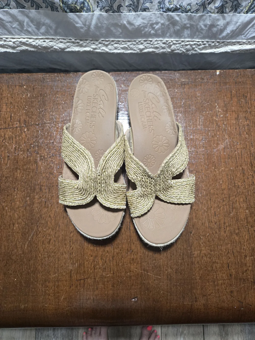 Skechers Women's Braided Straw Slide Sandals in Natural/Tan